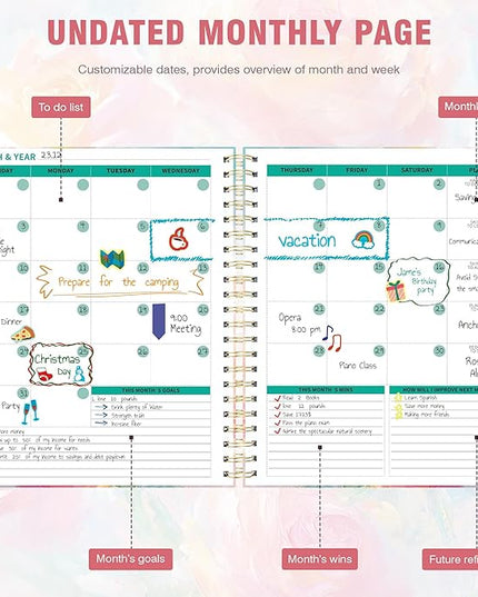 Ospelelf Undated Spiral Bound Planner Daily, Weekly and Monthly Planner, Pink Teacher Student Planner 12 Month 8.5 x 11