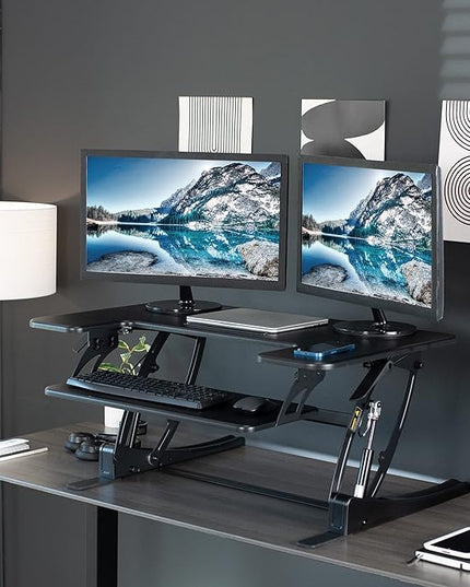 VIVO 36 inch Height Adjustable Stand Up Desk Converter, V Series, Quick Sit to Stand Tabletop Dual Monitor Riser Workstation, Black, DESK-V000V