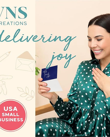 VNS Creations 50 Pack Thank You Cards With Envelopes, Stickers, 3.5x5 Inch Blank Thank You Notes - Bulk Box Set Notes for Graduation, Wedding, Small Business, Baby & Bridal Shower Card - Navy Blue