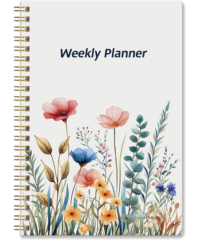 Undated Weekly Planner - Weekly Goals Notebook, A5 To Do List Planner, Habit Tracker Journal with Spiral Binding Floral Cover