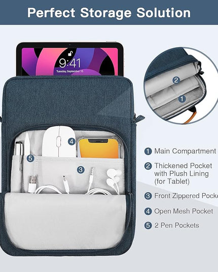 MoKo 9-11 Inch Tablet Sleeve Bag Handle Carrying Case with Shoulder Strap Fits 11inch iPad Air M3, iPad A16 2025, Pro 11 inch, iPad 10/9/8/7th Gen, Tab S8/S9 11", Indigo