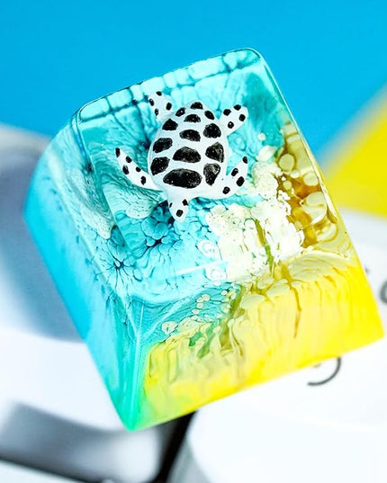 Sea Turtle Artisan Keycap Yellow and Light Blue Ocean R1 SA Profile Custom Sea Creatures Keycaps 1U ESC Handmade Gaming Resin Key Cap Cherry MX Switch Compatible Mechanical Keyboard Turtle Lover Gift