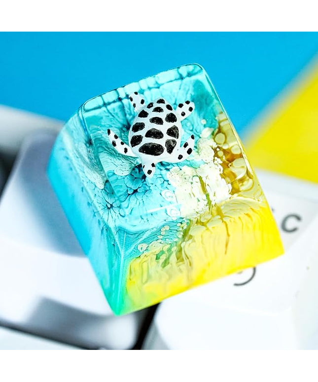 Sea Turtle Artisan Keycap Yellow and Light Blue Ocean R1 SA Profile Custom Sea Creatures Keycaps 1U ESC Handmade Gaming Resin Key Cap Cherry MX Switch Compatible Mechanical Keyboard Turtle Lover Gift