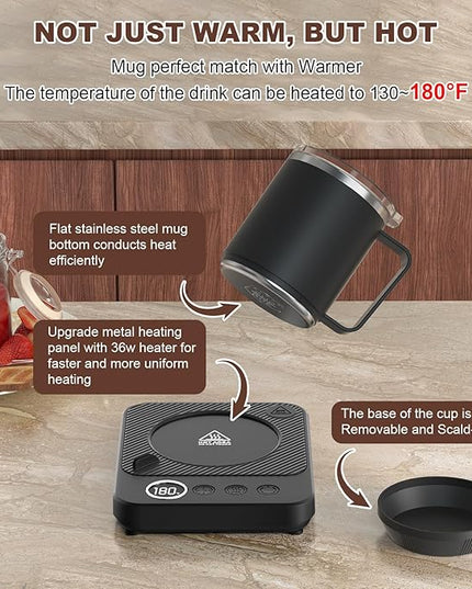 Coffee Mug Warmer & Mug Set for Desk, Smart Coffee Cup Warmer with 16oz Heated Mug, Coffee Heater with Auto Shut Off for Office/Home, Birthday/Valentine's Day/Coffee Gifts for Men & Women, Black
