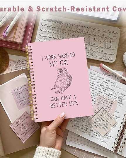 Lacama Pink Cat Notebook, Gifts for Cat Lovers, Funny Notebooks for Work, 160 Pages, Office Humor Gifts, School Office Supplies, 5.5"x8.3" I Work Hard So My Cat Can Have A Better Life Journal Notebook