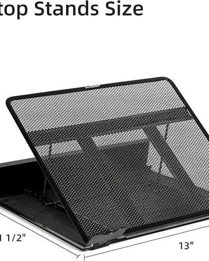 DESIGNA Metal Mesh Ventilated Adjustable Laptop Stands Computer Notebook Holder Stand Riser Compatible with Apple MacBook Air Pro Dell XPS HP Samsung Lenovo More Laptops up to 19"- Black