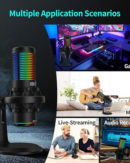 TOALLIN CM20P - USB Condenser Microphone with RGB Lights for Gaming/Streaming/Podcasting/Recording, 192kHz/24Bit, Noise Canceling & Volume Adjustable, Compatibles with Laptop/PC/Tablet/Phone, Black