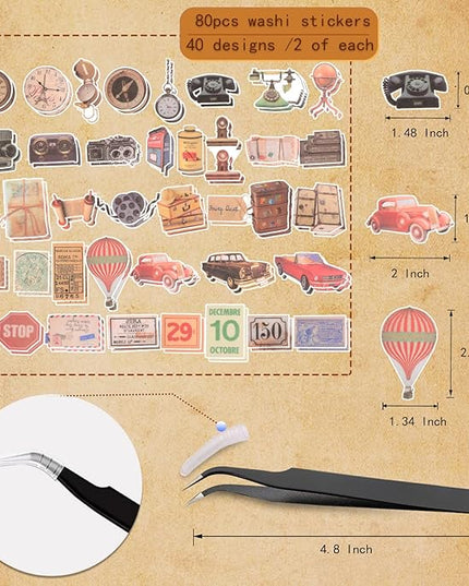 200Pcs Vintage Scrapbook Stickers, Aesthetic Junk Journal Stamping Supplies Kit, Scrapbooking Ephemera Washi Paper for Bullet Journaling Planners Diary Collage