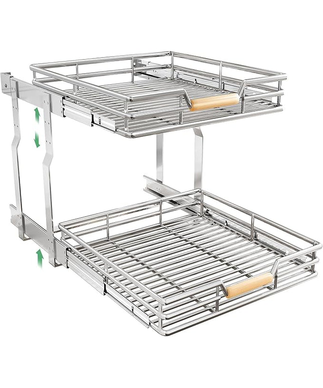 Pull out Cabinet Organizer, 2 Tiers 23"W X 21"D, Heavy Duty Smooth Sliding Under Cabinet Shelves for Pots and Pans, Full-Extension Roll out Drawers, Slide out Organization for Home Kitchen Pantry