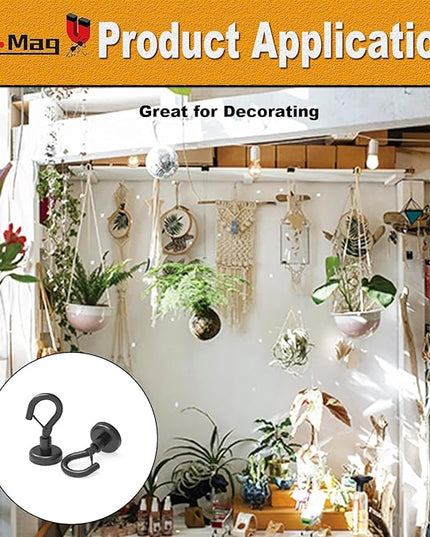 Ant Mag Black Magnetic Hooks Heavy Duty with Snap 22lbs Strong Magnet Hooks Great Hanging for Refrigerator, Cruise Cabin, Grill, Wreath,Kitchen,Office 16 Pack
