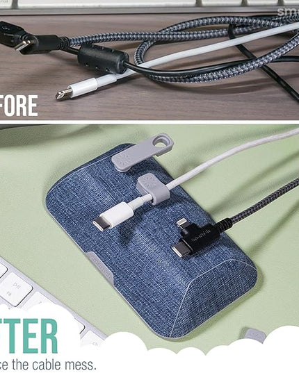 Smartish® Magnetic Cord Holder - Bigger Cable Wrangler Stocking Stuffer Organizer with Magnet Clips for Charger Management on Desktop, Nightstand - Holds 6+ Cables - Blue Jeanie