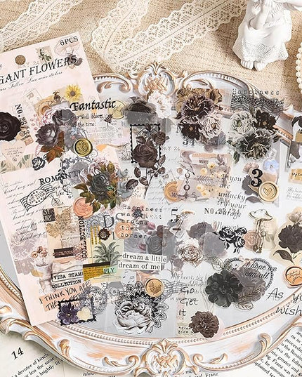Ptyism 309 Pcs/24 Sheets Stickers for Scrapbooking,Scrapbook Flower Stickers for Scrapbooking Art Journal Bullet Journal Accessories