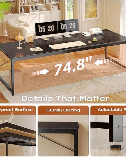 PRAISUN 78.7 X 29.5 Inch Computer Desk with Deeper Desktop, Long Gaming Office Writing Work Desk for Home Office, Study, Bedroom, Work from Home, Metal Frame, Black
