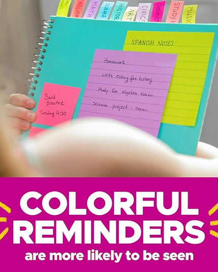 Post-it Super Sticky Notes, Assorted Bright Colors, 3x3 in, 15 Pads, 45 Sheets/Pad, 2X The Sticking Power, Recyclable, Multi-Color (Pack of 6)
