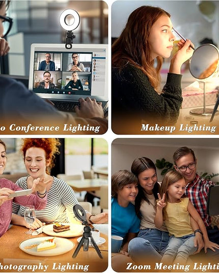 Ring Light with Tripod and Clamp, [3 Color, 5 Brightness & Timer] USB Plug Clip On Lights for Laptop Working Distance Learning Zoom Call Self Broadcasting Live Streaming Video Conference Lighting