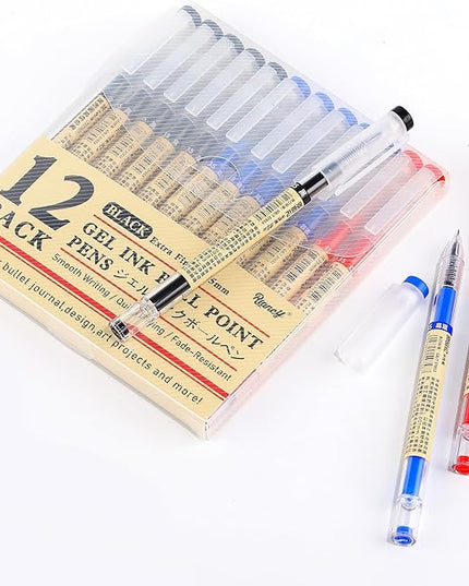 RIANCY Black Blue Red Gel Ink Pens, 0.35mm Extra Fine Point Smooth Writing Rollerball Pens, Japanese Style No Smudge Ballpoint Pen, Quick Drying for Journaling Office School Stationery Supplies 12Pcs