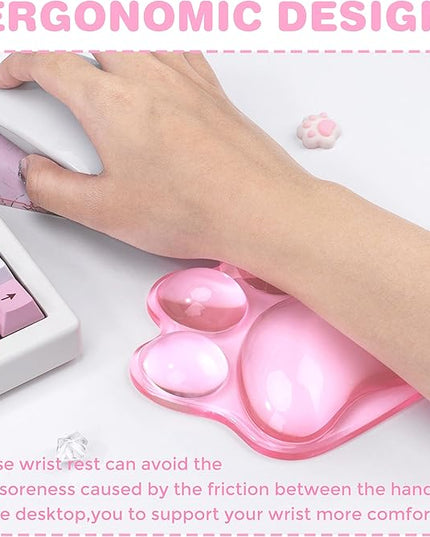Ergonomic Pink Cat Paw Silicone Wrist Rest Pad for Mouse, Computer Mouse Wrist Support for Arm Pain Relief, Pink Cat Paw Hand Wrist Cushion for Home and Office Working Gaming Anti-Fatigu