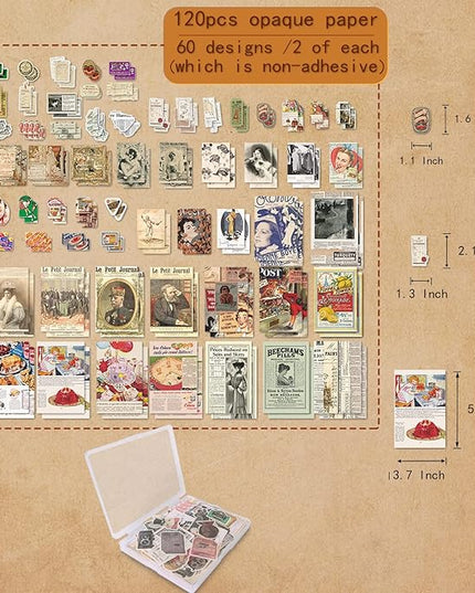 200Pcs Vintage Scrapbook Stickers, Aesthetic Junk Journal Stamping Supplies Kit, Scrapbooking Ephemera Washi Paper for Bullet Journaling Planners Diary Collage (Nostalgic)