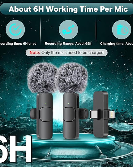 MAYBESTA Wireless Mini Microphone for iPhone, Android Phone - Bluetooth Lavalier Lapel Mic for Audio Video Recording - Clip on Content Creator Microphones for YouTube Tiktok Podcast Vlogging