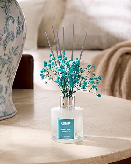 Airkeep Reed Diffuser Set,3.38 fl oz (100 ml) - Ocean Mist&Sea Salt Oil Diffusers with 8 Reed Sticks,Home Fragrance Reed Diffuser for Bathroom Shelf Decor