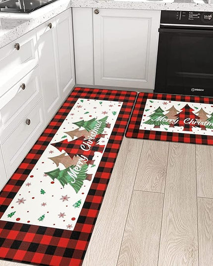 Pauwer Christmas Kitchen Rugs Set of 2 Anti Fatigue Kitchen Mats for Floor Non Slip Cushioned Kitchen Floor Mats Padded Comfort Standing Desk Mat Runner Waterproof Kitchen Sink Rug Christmas Decor