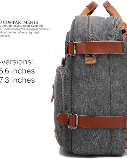 CoolBELL Convertible Backpack Messenger Shoulder bag Laptop Case Handbag Business Briefcase Multi-functional Travel Rucksack Fits 15.6 Inch Laptop For Men/Women (Cancas Dark Grey)