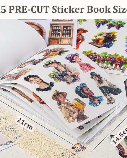 Snycler Sticker Book - 20 Sheets Vintage PET Stickers for Scrapbooking, Junk Journaling, Ephemera, and Decorative Crafts-Bubbly Feast