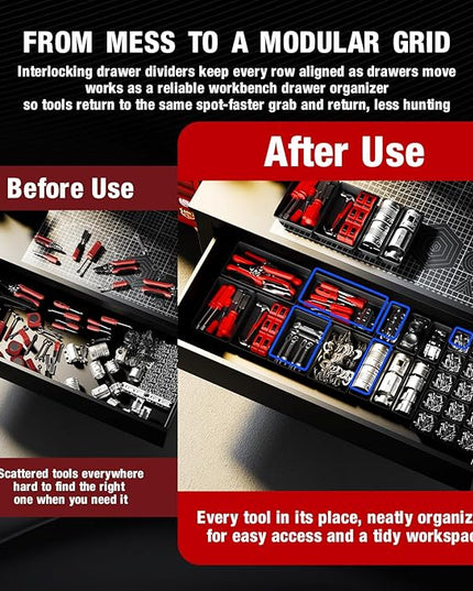 【48PCS & 5 Sizes】 Tool Box Organizer Tray, Toolbox Drawer Organizer with Non-Slip Pads, Desk Drawer Divider Set, Fits Rolling Tool Chest Cabinet for Garage & Workbench