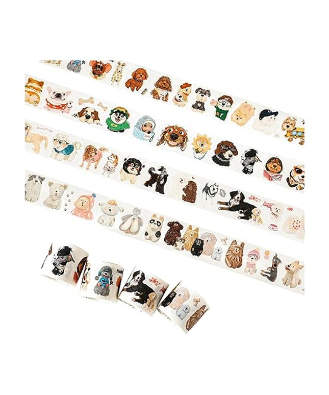 WT Tail Waggers Washi Tape Sticker Set, 4 Rolls, Original Designs, Cute Pet-Themed Decorative Tape for Scrapbooking, Journaling, Planners & DIY Crafts