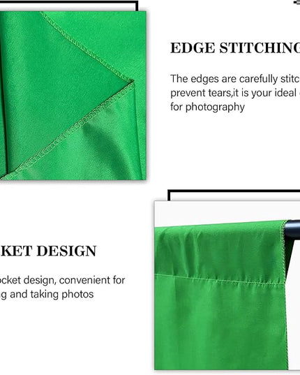 6 x 9 FT Green Screen Backdrop - Polyester Fabric for Video Streaming, Portrait Photoshoot, Wall Mounted, Parties and Small Events