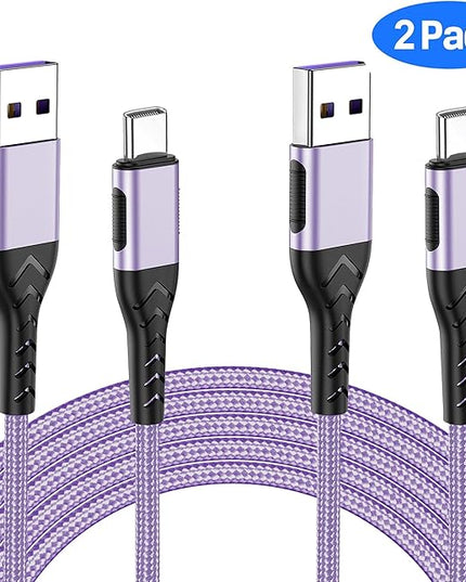Durcord USB C Charger Cable, 2Pack 6ft USB Charger Fast Charging Type C Cord Cable, Type C Charger Cable Compatible with iPhone 15 Pro/Plus/Max/Android/Phone/Pad-Light Purple