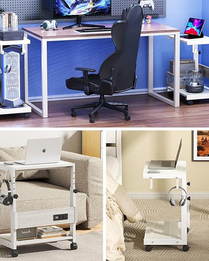 Computer Tower Stand with Charge Station and USB Charging Port - Height Adjustable PC Tower Stand, Under Desk CPU Holder Cart with Locking Caster Wheels for Fits Most PC