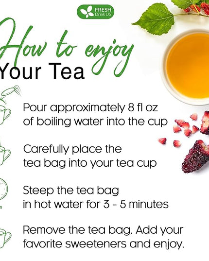 FreshDrinkUS, Premium 120 Mulberry Leaf Tea Bags, 100% Natural & Pure from Mulberry Leaves. Loose Leaf Herbal Tea. Made with Natural Material Tea Bags. No Sugar, No Caffeine, No Gluten, Vegan.