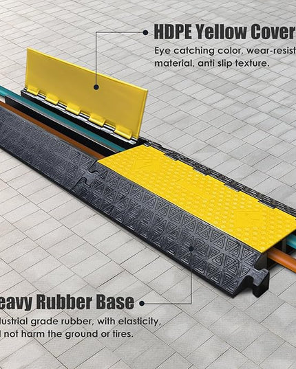 OranLite Large 2-Channel Rubber Floor Cable Protector Ramp, Heavy-Duty Floor Cable Wire Cord Cover Speed Bumps, Driveway Hose Cable Ramp Protective Cover (2 Large Channels)