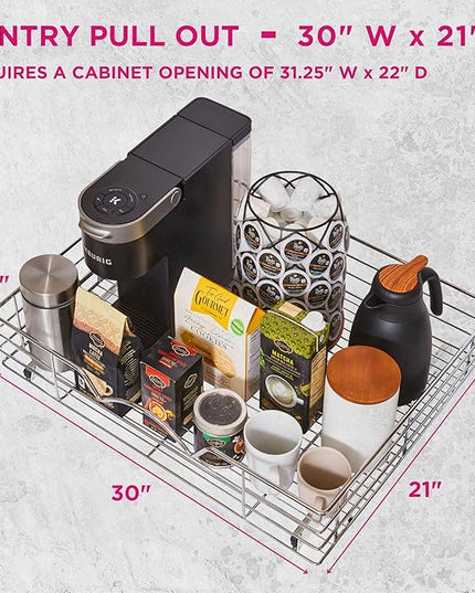HOLDN’ STORAGE Heavy-Duty Premium Collection Pull Out Cabinet Organizer, Cabinet Drawer Slide Outs, Lifetime Limited Warranty - Basket Size 30" W x 21" D x 5" H, Anti-Rust Chrome Finish