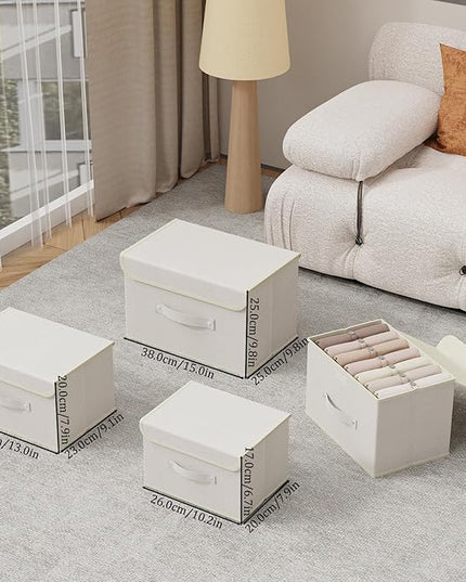 Fabric Storage Bins Cube Organizers with Flip-Top Lid and Handles,Storage Boxes for Organizing Home,Office,and Closet,Beige,3 Pack 10.2 X 7.9 X 6.7 in