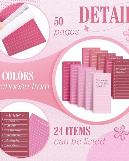Censen 10 Pack 500 Sheets To Do List Notes Daily Checklist Notepads with 50 Sheets Each Undated Color Memo Pad Block Shopping List Pad Weekly Plan Notepad Organizer Planners (Gradient Pink,Lined)