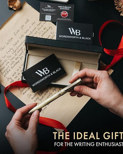 Wordsworth & Black Luxury Fountain Pen - Stunning Brushed Bronze Pen, 18K Gilded Nib (Medium), Ink Converter, Best Pen Gift Set for Men & Women, Professional, Executive, Office, Nice Pens
