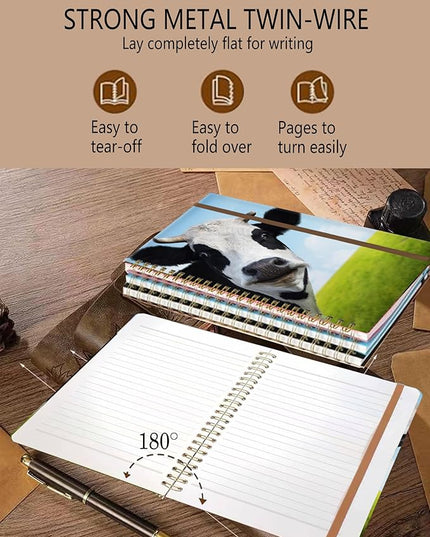 Spiral Journal Notebook, A5 Cute Notebooks for Women Men, College Ruled Hardcover Notebook for Work & Note Taking, 60 Pages Double-Wire Journals for Writing, Funny Cow