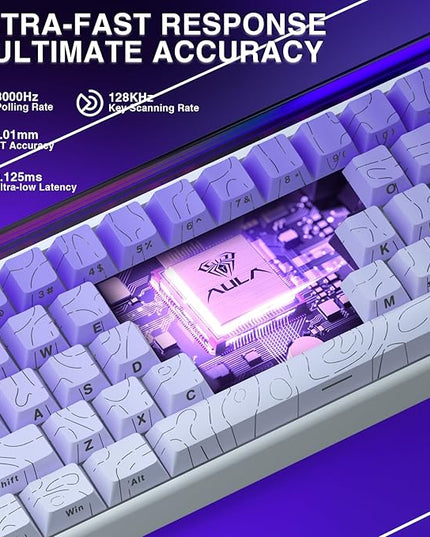AULA Hero 68 HE 60% Gaming Keyboard Wired, Hall Effect Magnetic Switch Keyboard with Adjustable Actuation, Fast Trigger Mode, 8K Hz Polling Rate, 0.125ms Latency,Side Printed PBT Keycaps, RGB Backlit
