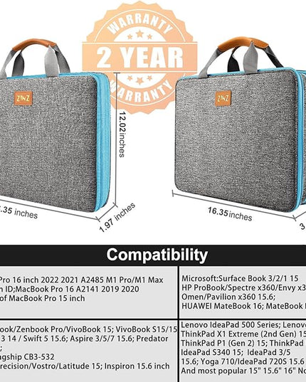 ZINZ Slim Expandable Laptop Case 15.6 Inch Sleeve Upgraded Protective Durable Recycled Carrying Case Compatible with MacBook 15" & 16" and Most 15" 15.6" 16" Notebook,L01G02