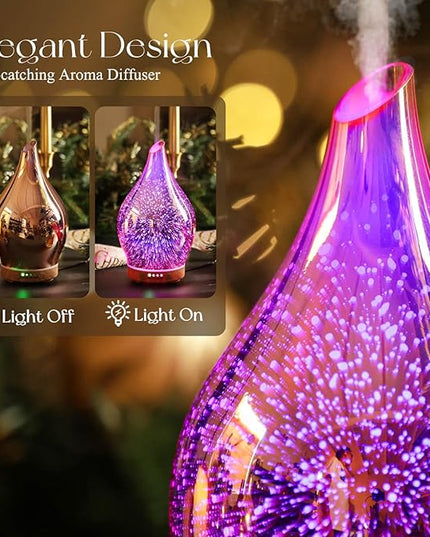 Porseme Essential Oil Diffuser 3D Firework Glass Aromatherapy Ultrasonic Humidifier Rose Gold, Auto Shut-Off, Timer Setting, BPA Free, Aroma Decoration for Home, Office, Gym, Spa, Premium Gift 150ml