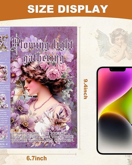 Auguro Vintage Ephemera Sticker 24 Sheets precut 300 washi Stickers Paper Girls Journal Stickers for Adults Junk Journal Sticker Book Scrapbooking Supplies