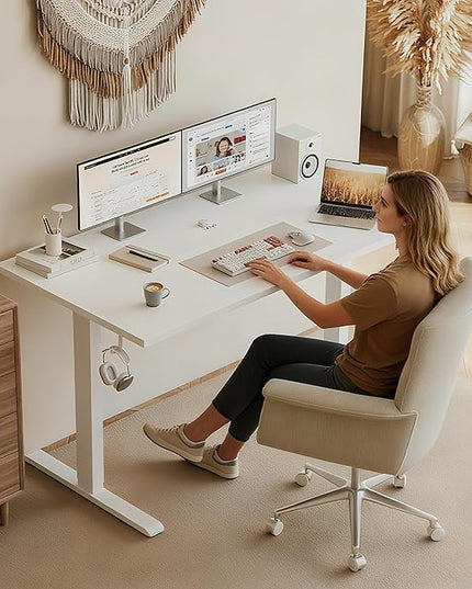 Klicelor 55 Inch Large Electric Standing Desk, Height Adjustable Office Desk, Sit Stand Up Computer Gaming Desk with Memory Preset, Two-Piece Desktop, White