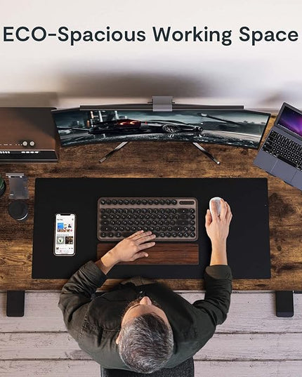 FLEXISPOT EN1 One-Piece 55 x 28 Inches Electric Stand Up Desk Workstation, Home Office Computer Height Adjustable Desk (Black Frame + Rustic Top 2 Packages)