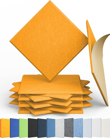 12 Pack Acoustic Panels Self Adhesive Sound Proof Foam, High Density Sound Acoustic Panel, 12X12X0.4 Inch Square Panels in Home, Office, Reccording Room, Studio,and more(Orange)