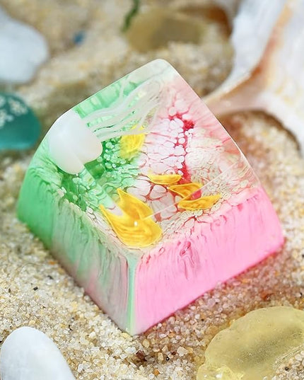 Jellyfish Artisan Keycap Pastel Pink Green Ocean R1 SA Profile Custom Sea Creature Keycaps 1U ESC Handmade Gaming Resin Key Cap Cherry MX Switch Compatible Mechanical Keyboard Jellyfish Lover Gift