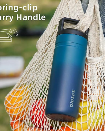 BJPKPK Insulated Water Bottle with 2 Lids,20 oz Double Wall Stainless Steel Vacuum Tumbler Travel Coffee Mug,Wide Mouth Thermal Cup,Lake Blue