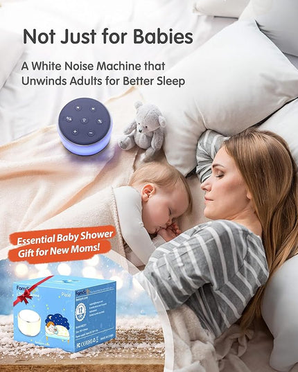 FamiSym Sleep Sound Machine for Babies Kids Adults - Rechargeable White Noise Machine for Sleeping with Night Light, 34 Soothing Sounds, Nursery Decor Baby Lullaby Machine, Registry Gift