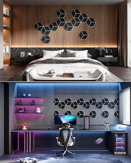12-Pack Self-Adhesive Acoustic Panels 12" x 10" x 0.4" High-Density, Flame-Resistant Soundproof Foam. Absorbs Noise and Eliminates Echoes, Hexagonal 3D Design(BlackFace)